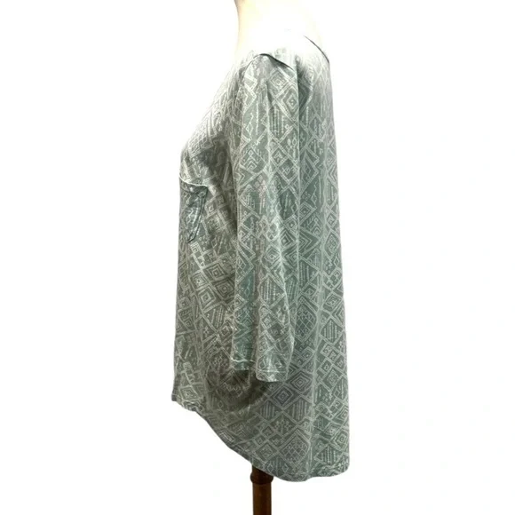 Peruvian Connection Light Green Printed Pima Cotton Bateau Neck Top Women Medium - Picture 4 of 10